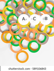 Color rings with shadows on gray abstract background. Vector template background for print workflow layout, diagram, number options or web design banner