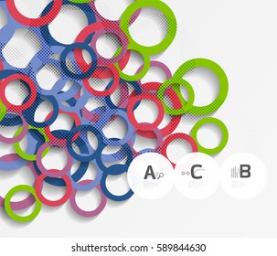 Color rings with shadows on gray abstract background. Vector template background for print workflow layout, diagram, number options or web design banner