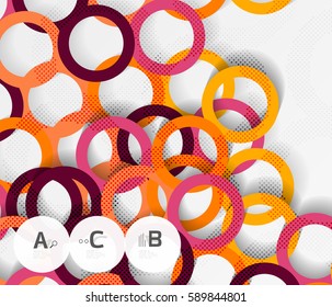 Anillos de color con sombras sobre fondo abstracto gris. Fondo de plantilla de vector para diseño de flujo de trabajo de impresión, diagrama, opciones de número o banner de diseño web