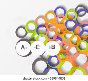 Farbringe mit Schatten auf grauem abstraktem Hintergrund. Vektorgrafik-Vorlagenhintergrund für das Layout, das Diagramm, die Zahlenoptionen oder den Webdesign-Banner