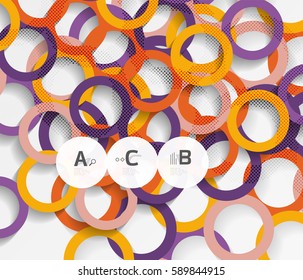 Color rings with shadows on gray abstract background. Vector template background for print workflow layout, diagram, number options or web design banner