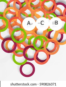 Color rings with shadows on gray abstract background. Vector template background for print workflow layout, diagram, number options or web design banner