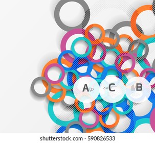 Farbringe mit Schatten auf grauem abstraktem Hintergrund. Vektorgrafik-Vorlagenhintergrund für das Layout, das Diagramm, die Zahlenoptionen oder den Webdesign-Banner