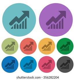 Color rising graph flat icon set on round background.