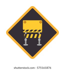 color road sign with barrier of closed road
