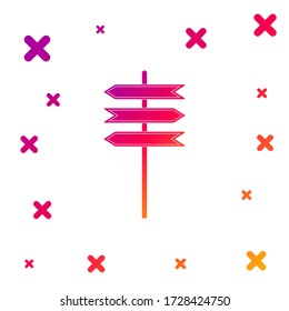 Color Road traffic. Signpost icon on white background. Pointer symbol. Blank board with place for text. Isolated street information sign. Direction sign. Gradient dynamic shapes. Vector Illustration