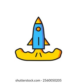 Color Rocket icon isolated on white background. Flat filled outline style with shadow. Vector