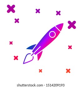 Color Rocket ship with fire icon isolated on white background. Space travel. Gradient random dynamic shapes. Vector Illustration