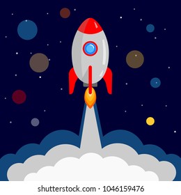 Color rocket with white cloud. Vector illustration
