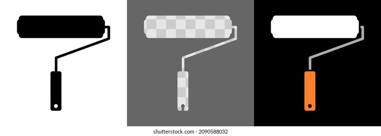 Color roller icon set. Full material on white and black background and punched hole