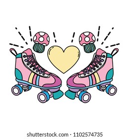 color roller skate style with fungus and heart