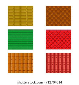 Color Roof Tiles Set Construction Material Pattern Texture Collection Component Slate Waterproof. Vector illustration of Roofing Materials