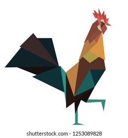 Color rooster. Polygonal vector drawing
