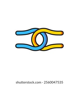 Color Rope tied in a knot icon isolated on white background. Flat filled outline style with shadow. Vector
