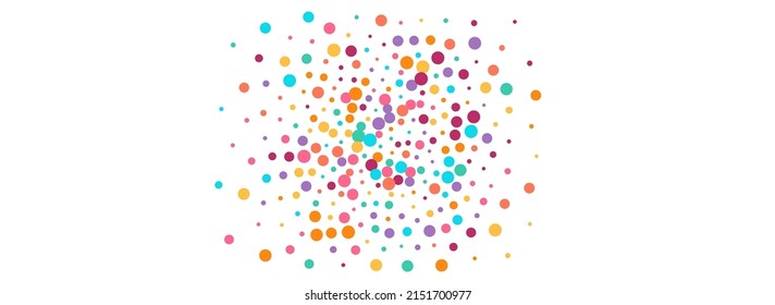 Color Round Abstract Vector Panoramic White Background. Celebration Rain Wallpaper. Independence Confetti Card. Rainbow Dot Carnaval Design.