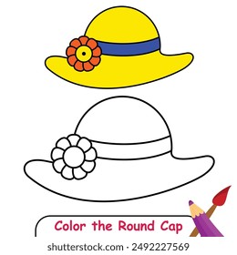 Color the Round Cap, Coloring book for kids, Round Cap Vector Graphics. Women's hat with round brim