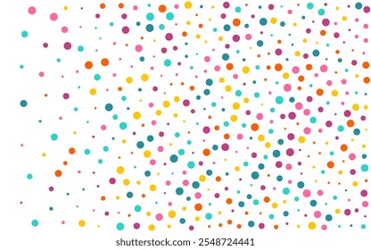 Color Round Celebrate Vector White Background. Flying Rain Texture. Carnaval Circle Invitation. Bright Dot Fun Postcard.