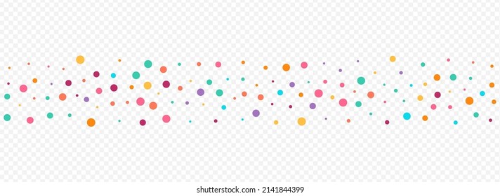 Color Round Celebration Vector Panoramic Transparent Background. Flying Circle Wallpaper. Celebrate Dot Background. Rainbow Rain Carnival Texture.