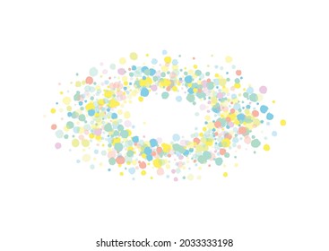 Color Round Celebration White Background. Fun Confetti Invitation. Celebrate Polka Design. Pastel Dot Festival Card.