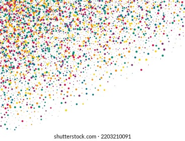 Color Round Celebration White Background. Carnival Confetti Backdrop. Flying Rain Postcard. White Dust Abstract Banner.