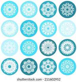 Color round east ornament set. Vector spirographs
