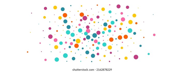 Color Round Flying Vector Panoramic White Background. Carnival Confetti Illustration. Celebrate Dust Banner. Rainbow Dot Happy Card.