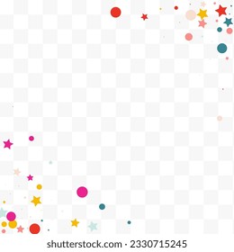 Color Round Flying Vector Transparent Background. Carnaval Rain Wallpaper. Independence Starfall Invitation. Falling Confetti Christmas Texture.