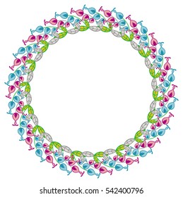 Color round frame with abstract flowers. Copy space. Vector clip art.