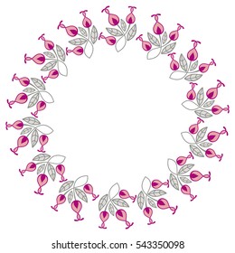 Color round frame with abstract flowers. Copy space. Vector clip art.