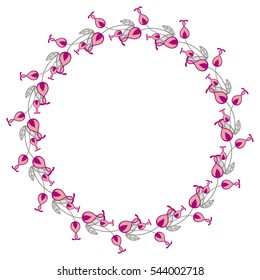 Color round frame with abstract flowers. Copy space. Vector clip art.