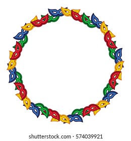 Color round frame with carnival masks. Copy space. Vector clip art.