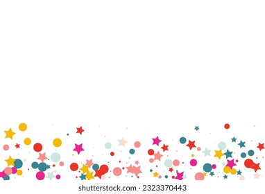 Color Round Fun Vector White Background. Independence Confetti Backdrop. Abstract Starfall Banner. Falling Stars Celebrate Invitation.