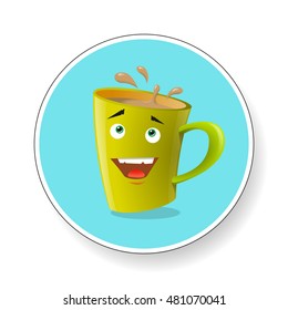 Color round illustration of yellow cartoon funny happy mug