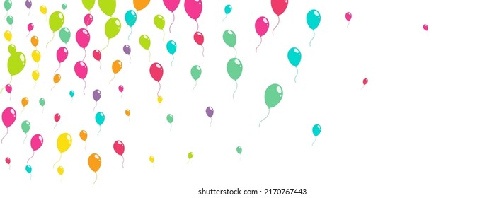 Color Round Inflatable Ball Vector Panoramic White Background. Design Baloon Design. Multicolor Helium Illustration. Bright Anniversary Ballon Backdrop.