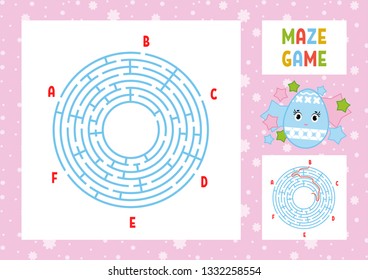 Color round labyrinth. Kids worksheets. Activity page. Game puzzle for children. Cute cartoon egg. Holiday Easter. Maze conundrum. Vector illustration. With answer. With place for your image