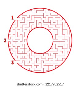 Color round maze. With three ways. Game for kids. Puzzle for children. Labyrinth conundrum. Flat vector illustration isolated on white background. With place for your image