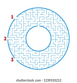 Color round maze. With three ways. Game for kids. Puzzle for children. Labyrinth conundrum. Flat vector illustration isolated on white background. With place for your image