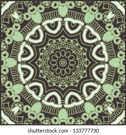 Color Round Ornamental Pattern, Mosaic Vector Stained Gass
