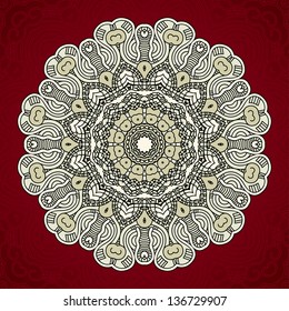 Color Round Ornamental Pattern, Mosaic Vector Stained Glass