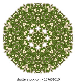 Color Round Ornamental Pattern, Mosaic Vector Stained Glass