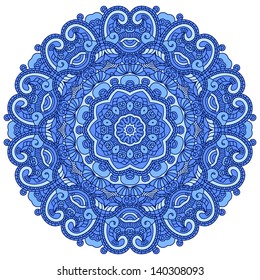 Color Round Ornamental Pattern, Mosaic Vector Stained Glass
