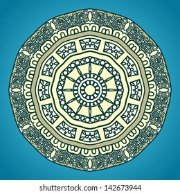 Color Round Ornamental Pattern, Mosaic Vector Stained Glass