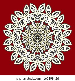 Color Round Ornamental Pattern, Mosaic Vector Stained Glass