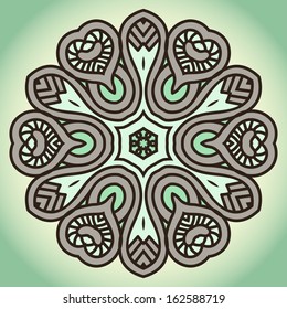Color Round Ornamental Pattern, Mosaic Vector Stained Glass