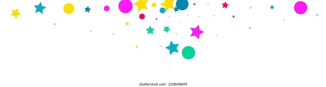 Color Round Top Vector White Panoramic Background. Christmas Dot Invitation. Festive Rain Illustration. Rainbow Starfall Decoration Banner.