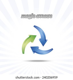 Color rounded arrows, illustration isolated on striped white background