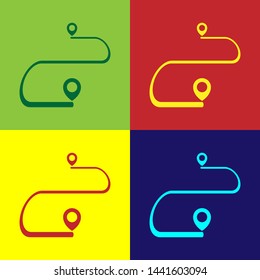Color Route location icon isolated on color background. Map pointer sign. Concept of path or road. GPS navigator.  Vector Illustration