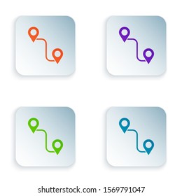 Color Route location icon isolated on white background. Map pointer sign. Concept of path or road. GPS navigator. Set icons in square buttons. Vector Illustration