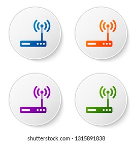 Color Router and wi-fi signal symbol icon isolated on white background. Wireless ethernet modem router. Computer technology internet. Set color icon in circle buttons. Vector Illustration