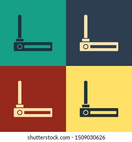 Color Router and wi-fi signal symbol icon isolated on color background. Wireless ethernet modem router. Computer technology internet. Vintage style drawing. Vector Illustration